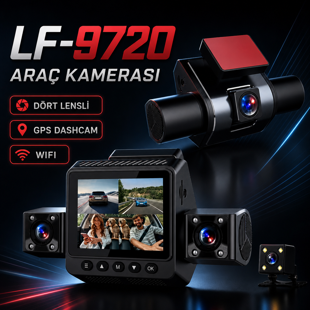 LF-9720 Dört Lensli GPS Dashcam WiFi Araç Kamerası