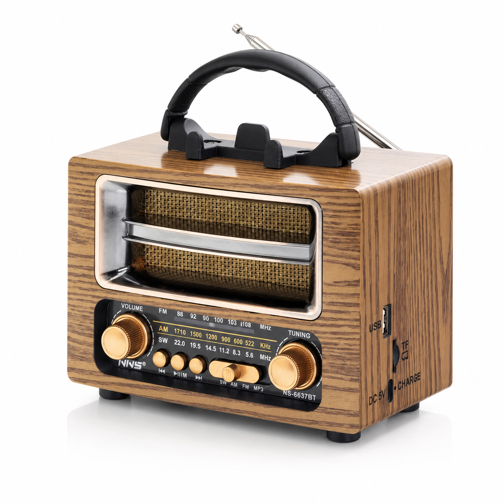 NNS NS-6637BT Nostaljik Bluetooth Radyo - AM/FM/SW 3 Band USB/TF MP3 Müzik Çalar