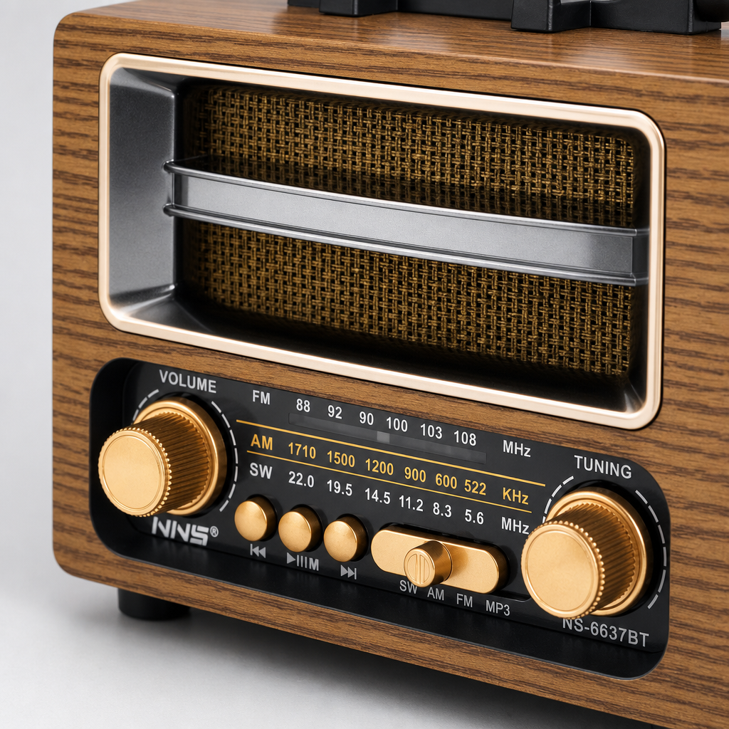 NNS NS-6637BT Nostaljik Bluetooth Radyo - AM/FM/SW 3 Band USB/TF MP3 Müzik Çalar 2
